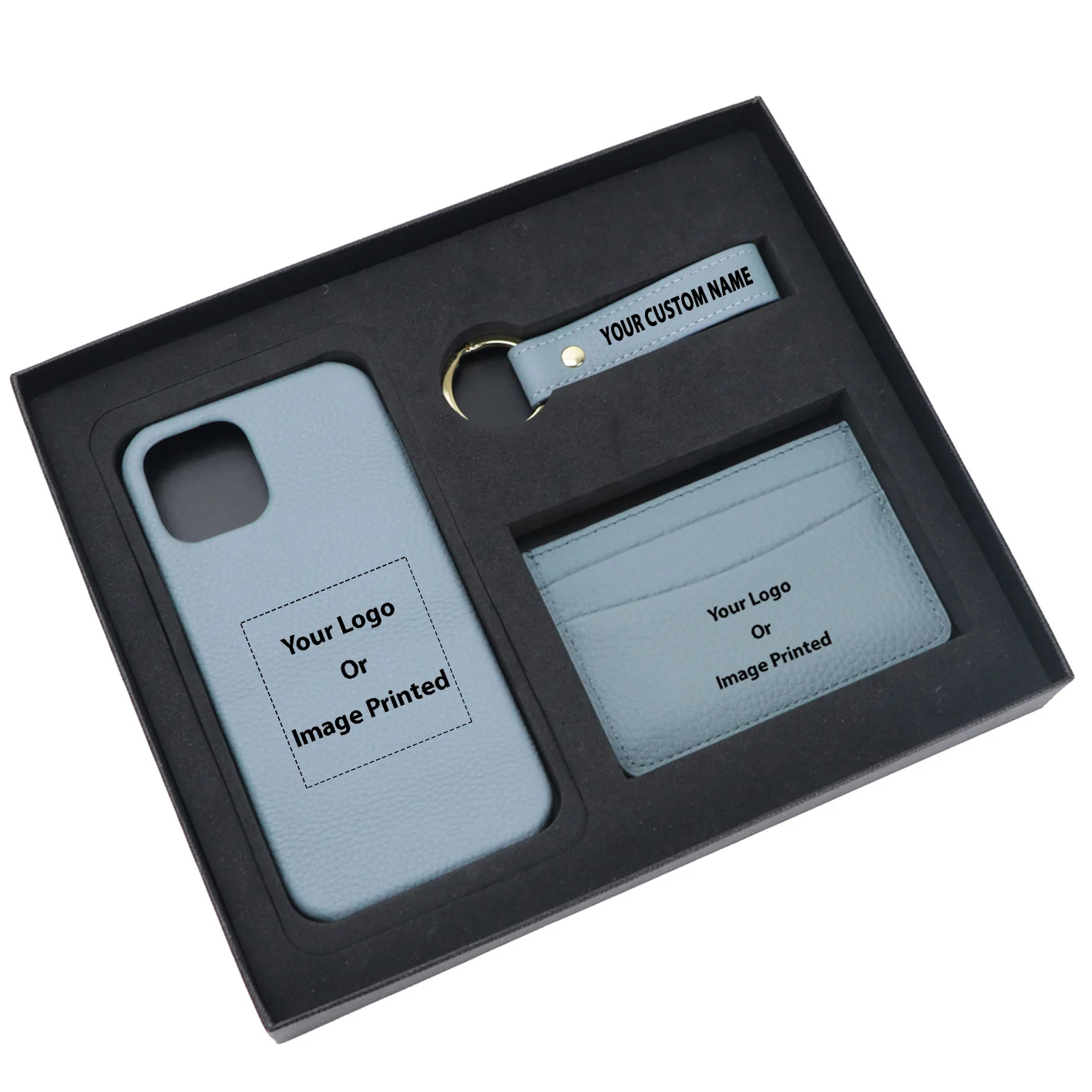 Your Custom Design & Image & Logo & Text Design Pebble Leather Phone Case For iPhone Keychain Card Holder Business Gift Set - Image 11
