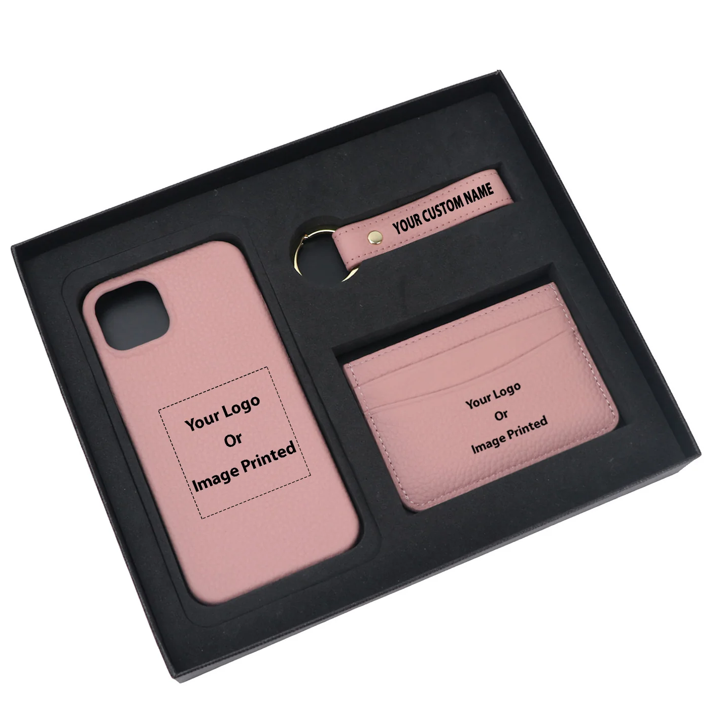 Your Custom Design & Image & Logo & Text Design Pebble Leather Phone Case For iPhone Keychain Card Holder Business Gift Set - Image 12