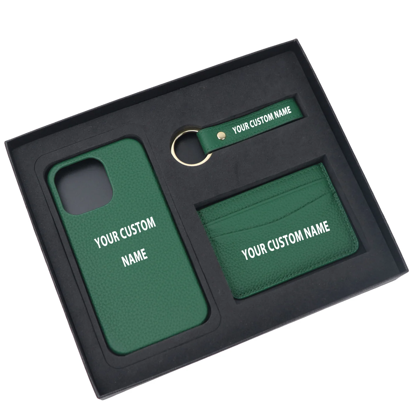 Your Custom Name Design Pebble Leather Phone Case For iPhone Keychain Card Holder Business Gift Set - Image 5