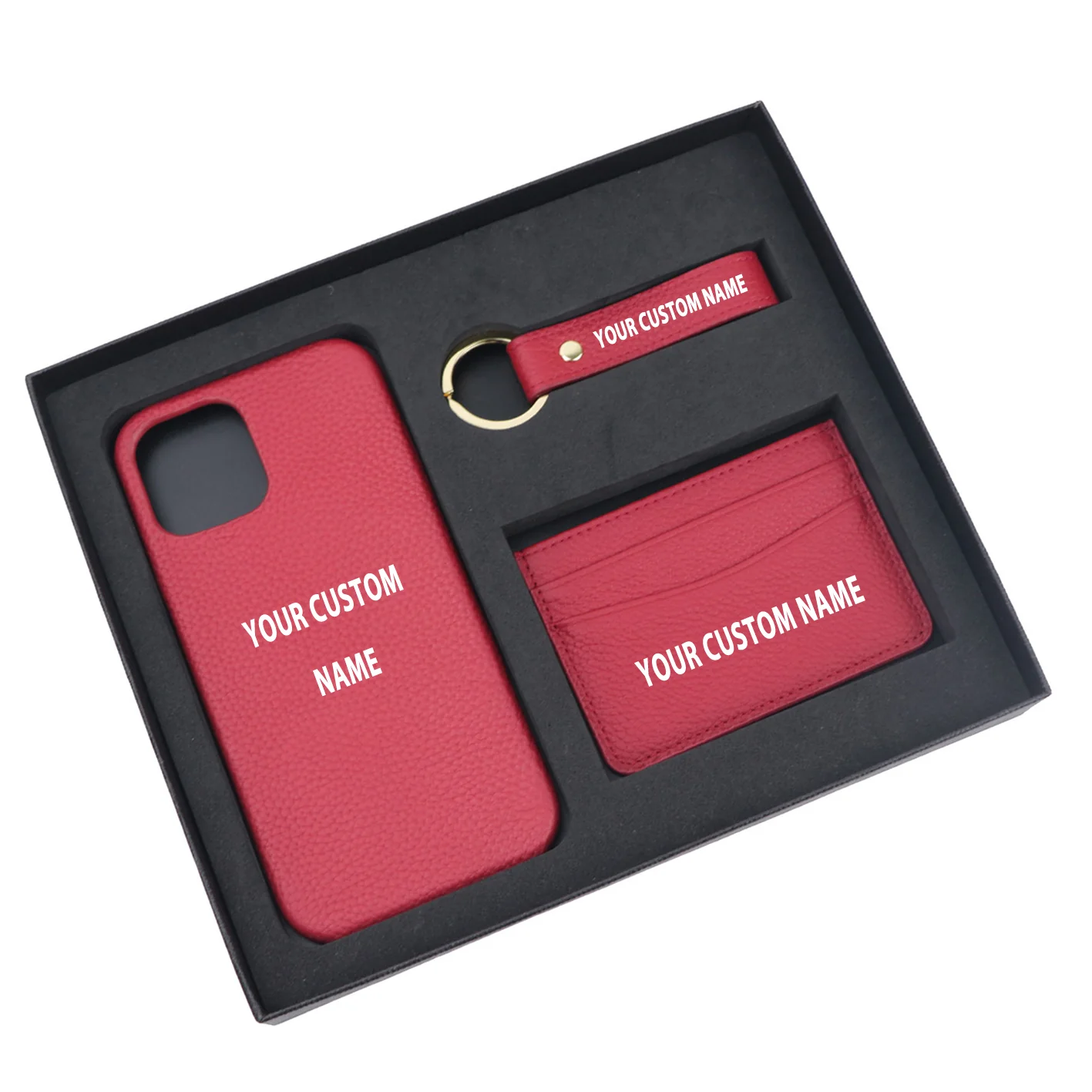 Your Custom Name Design Pebble Leather Phone Case For iPhone Keychain Card Holder Business Gift Set - Image 7