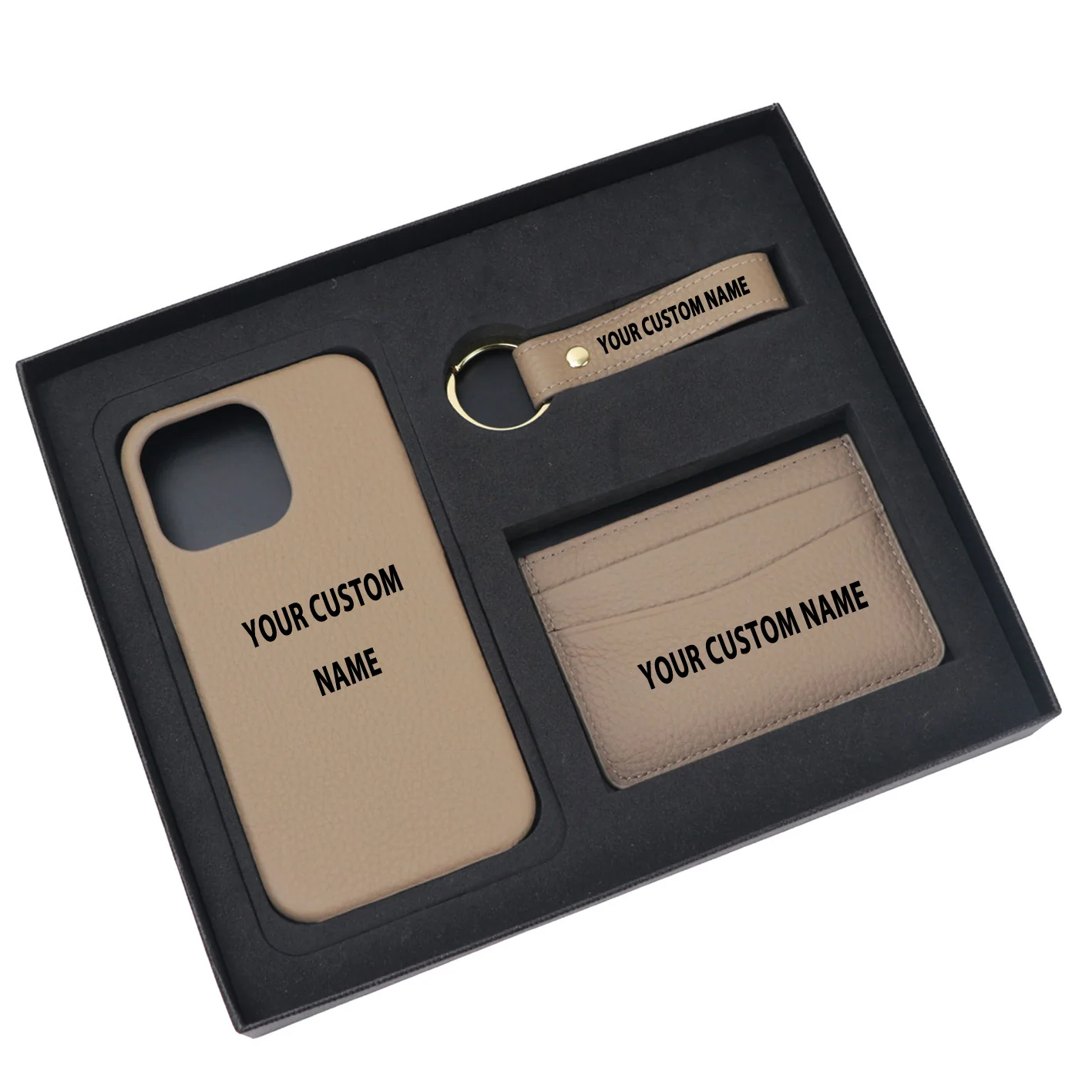 Your Custom Name Design Pebble Leather Phone Case For iPhone Keychain Card Holder Business Gift Set - Image 9