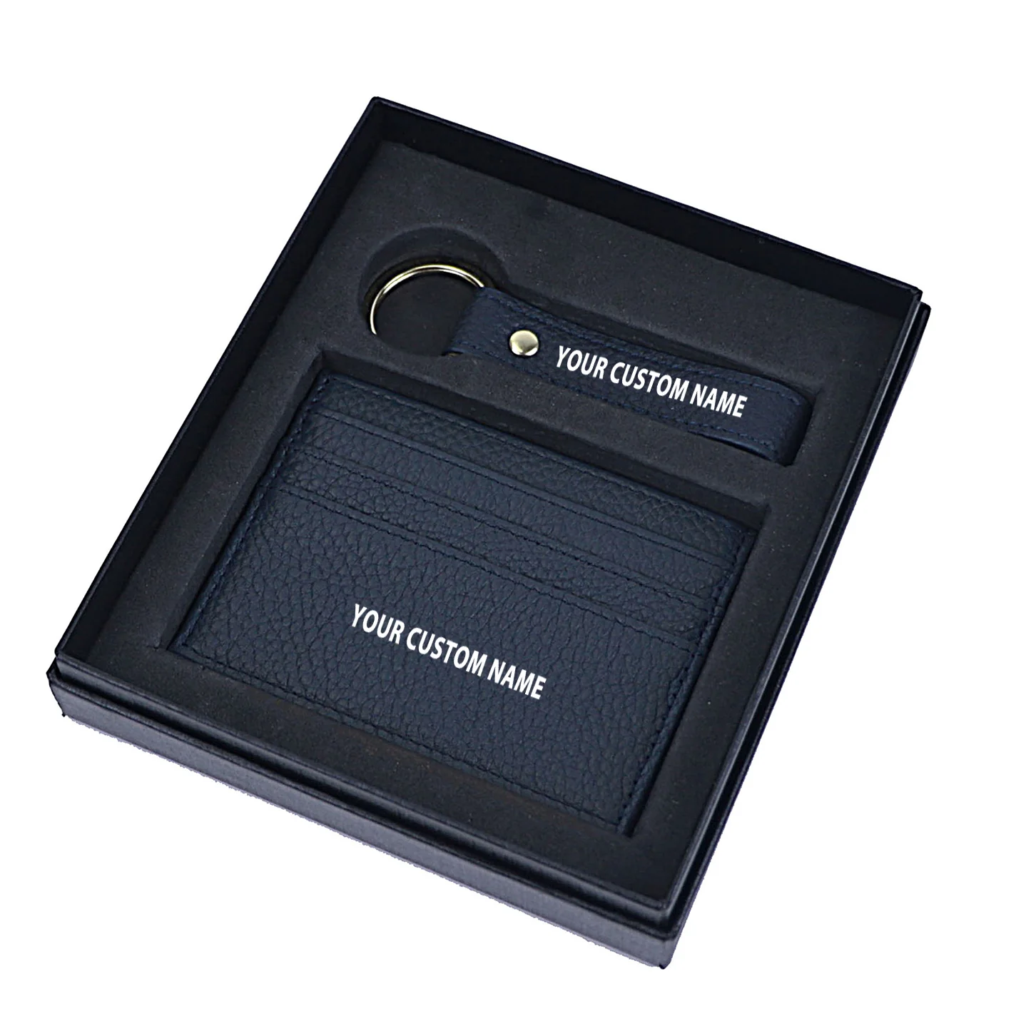 Your Custom Name Genuine Leather Cardholder Key Ring Gift Box Set - Image 11