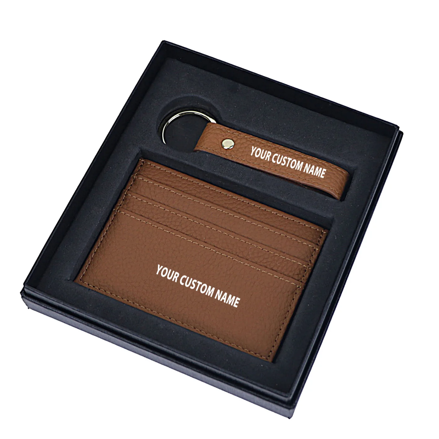 Your Custom Name Genuine Leather Cardholder Key Ring Gift Box Set - Image 15