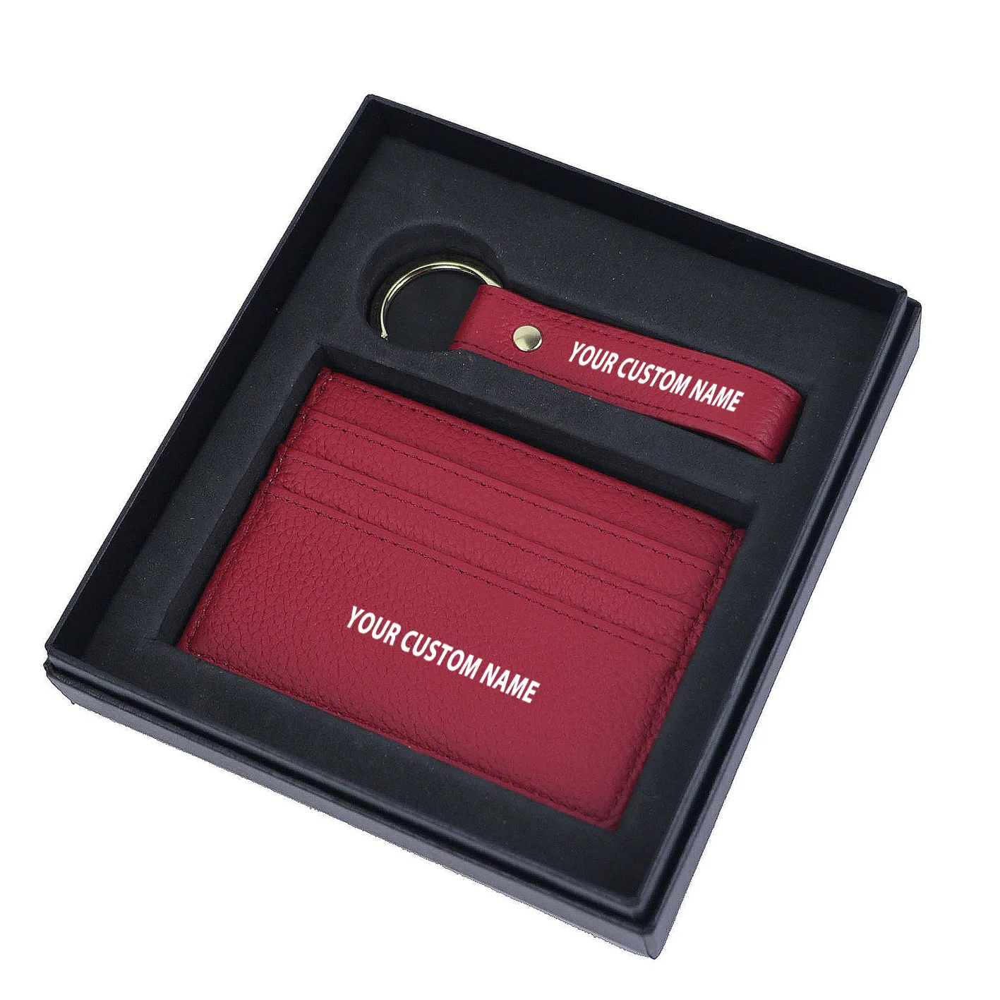 Your Custom Name Genuine Leather Cardholder Key Ring Gift Box Set - Image 16