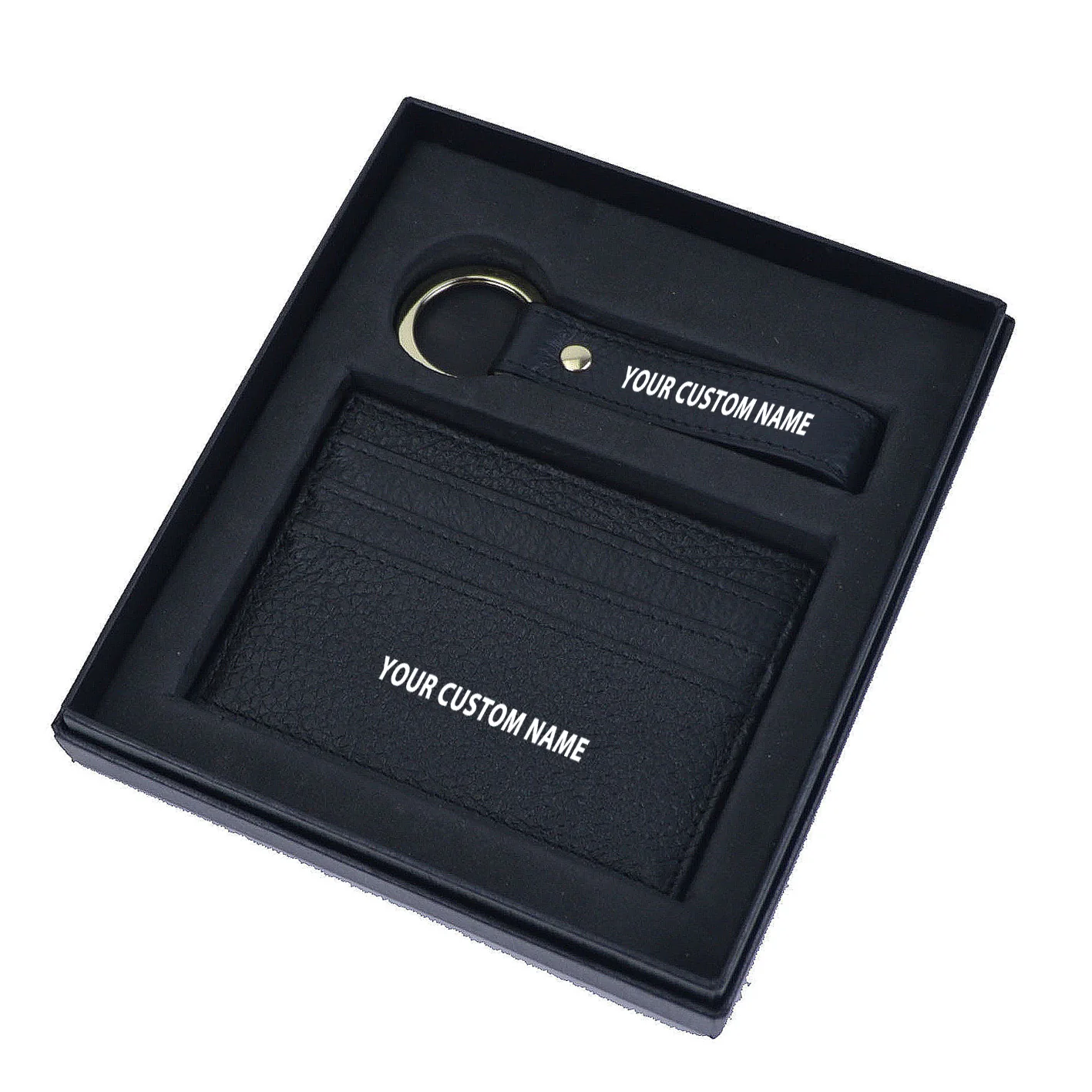 Your Custom Name Genuine Leather Cardholder Key Ring Gift Box Set - Image 17