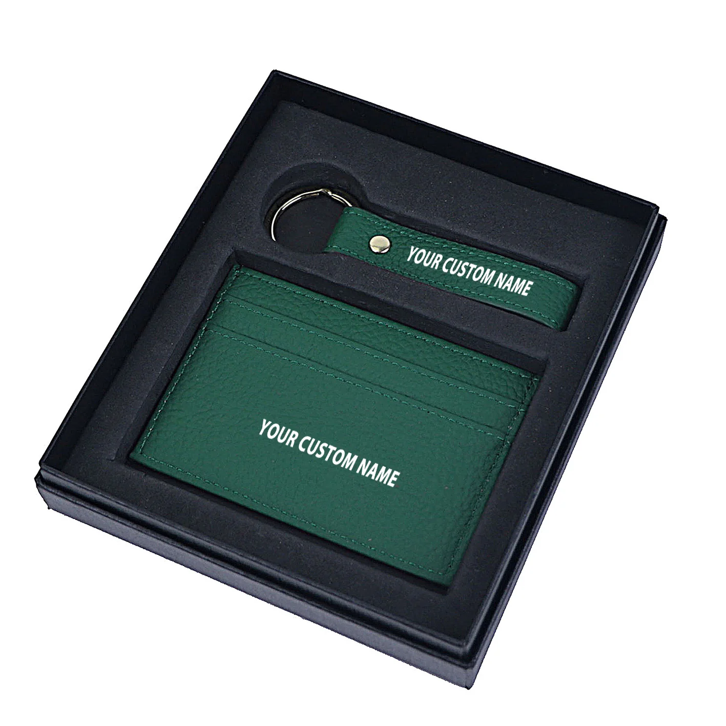Your Custom Name Genuine Leather Cardholder Key Ring Gift Box Set - Image 18