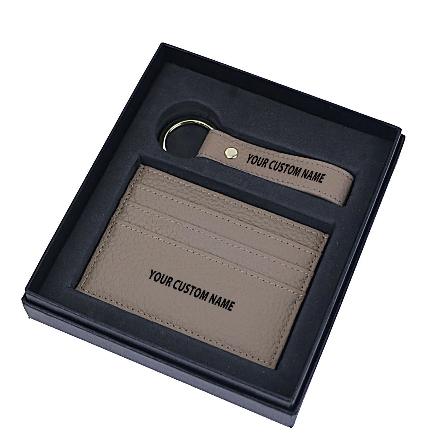 Your Custom Name Genuine Leather Cardholder Key Ring Gift Box Set - Image 20