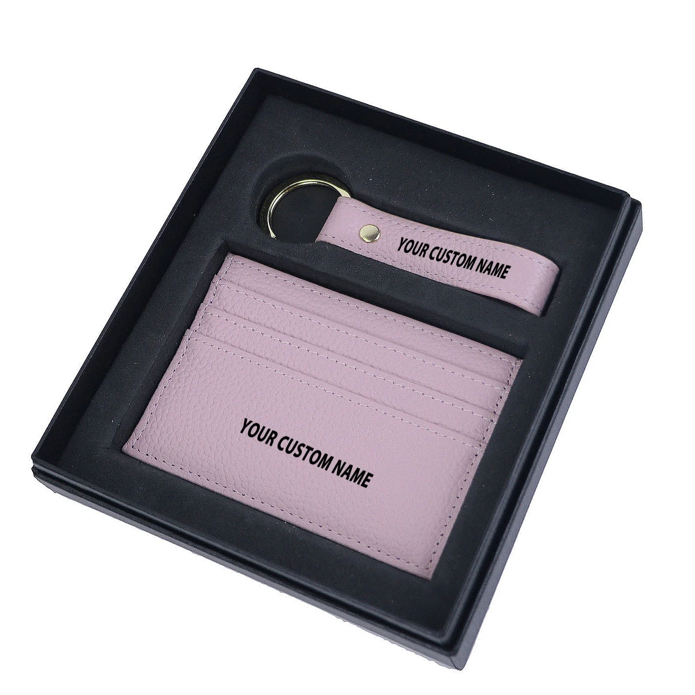 Your Custom Name Genuine Leather Cardholder Key Ring Gift Box Set - Image 5