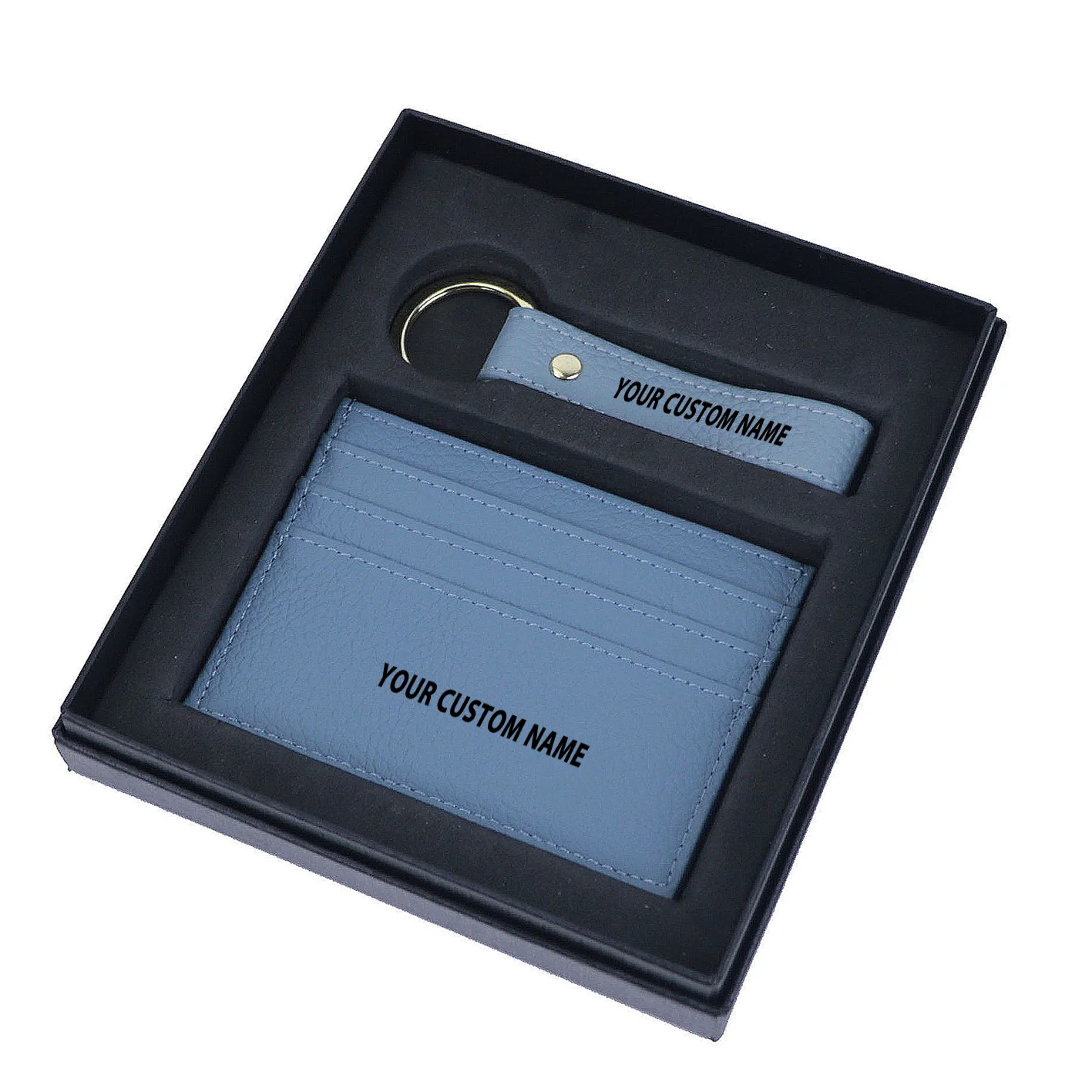 Your Custom Name Genuine Leather Cardholder Key Ring Gift Box Set - Image 7