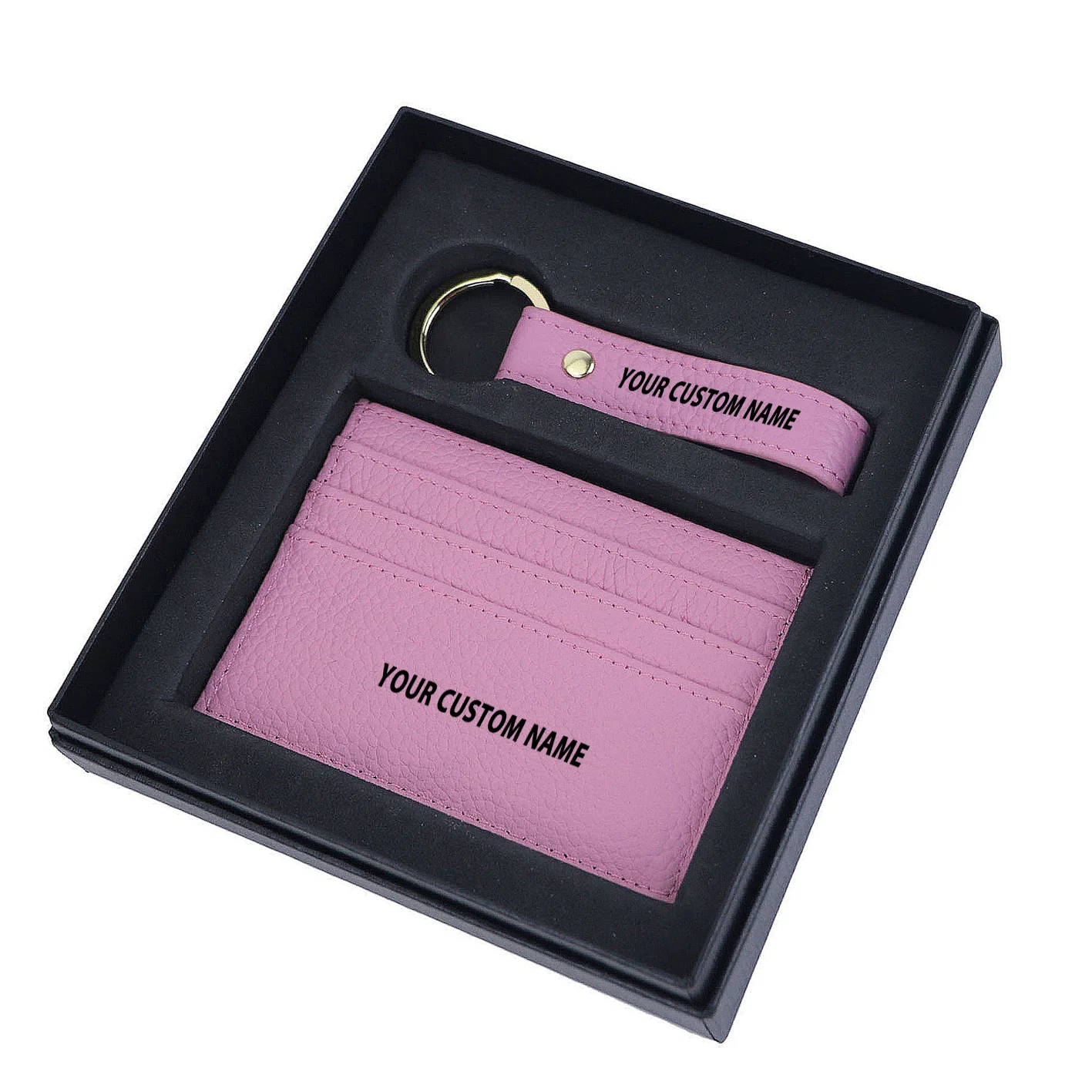 Your Custom Name Genuine Leather Cardholder Key Ring Gift Box Set - Image 8