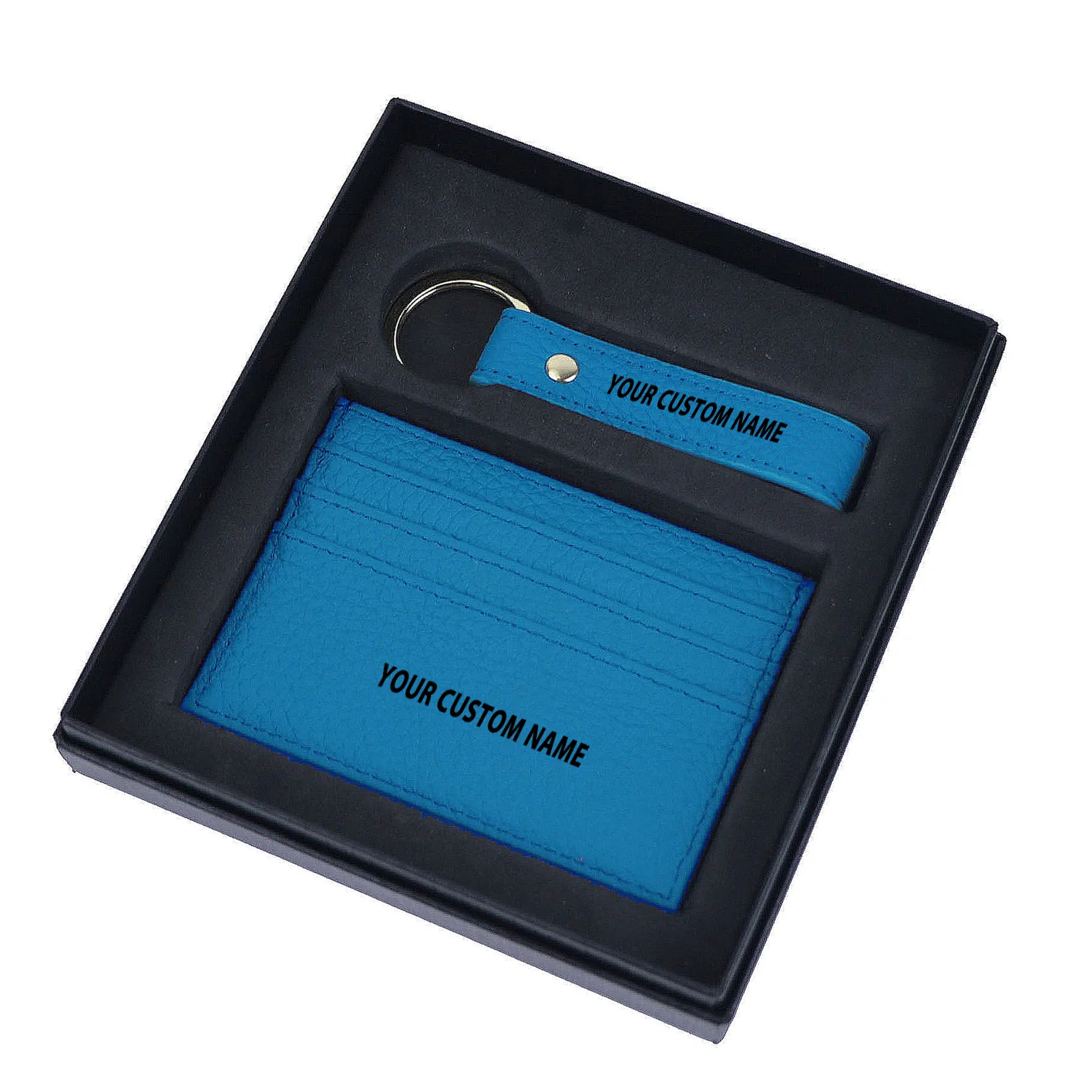 Your Custom Name Genuine Leather Cardholder Key Ring Gift Box Set - Image 9
