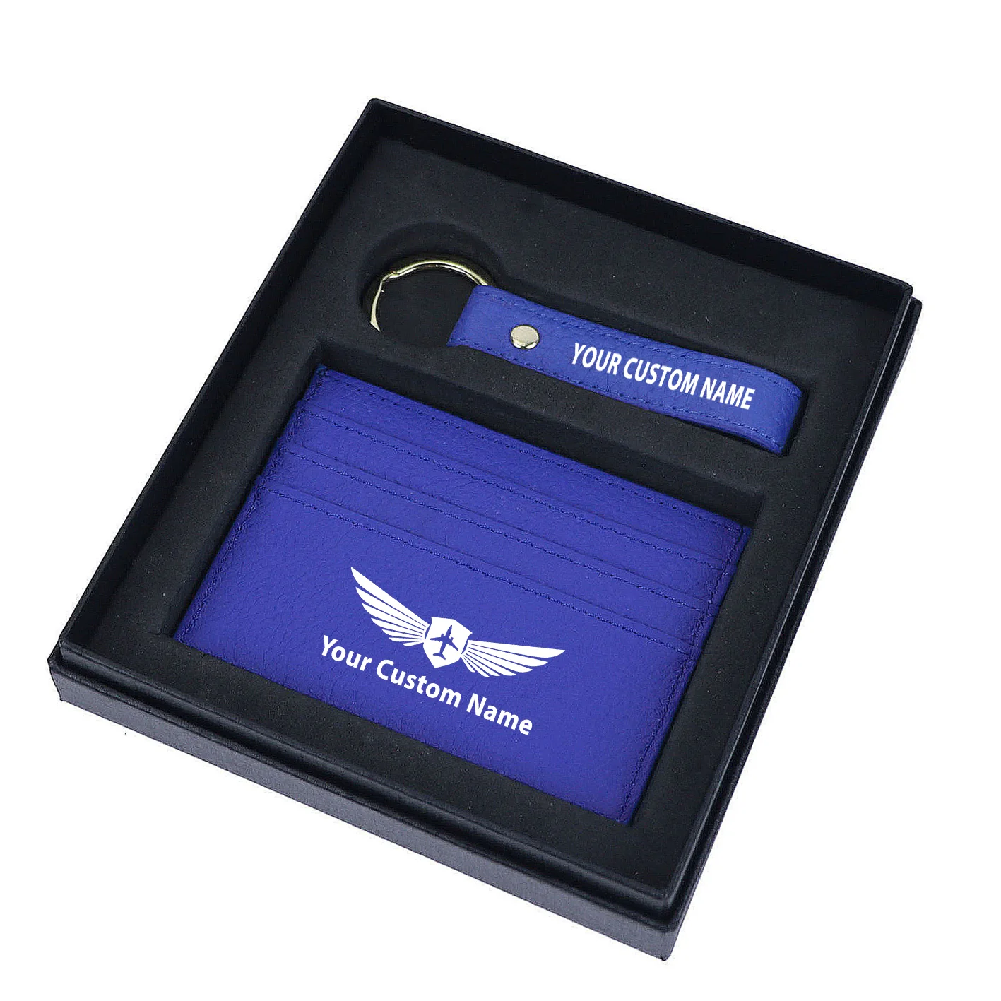 Your Custom Name/Text Genuine Leather Cardholder Key Ring Gift Box Set - Image 10