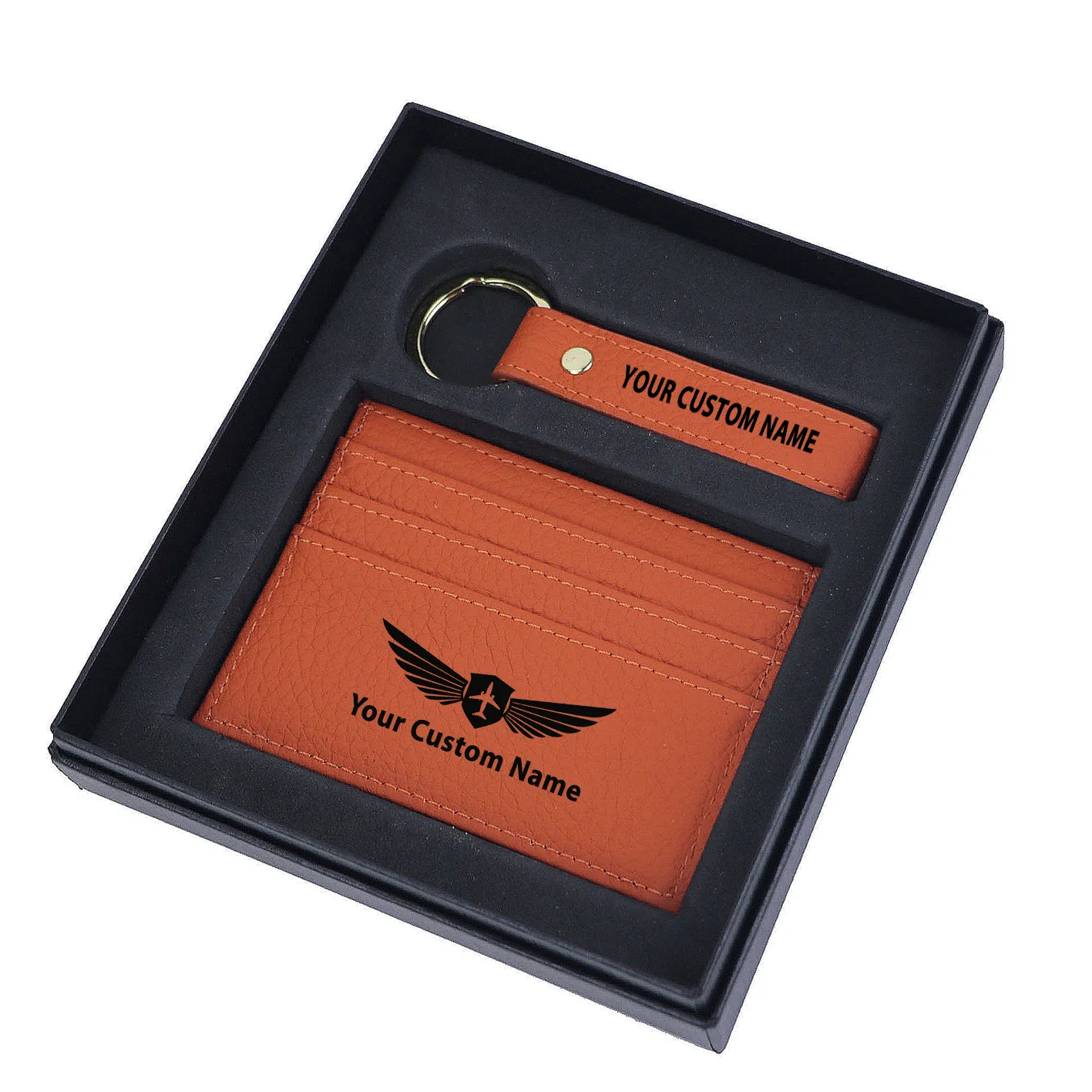 Your Custom Name/Text Genuine Leather Cardholder Key Ring Gift Box Set - Image 12