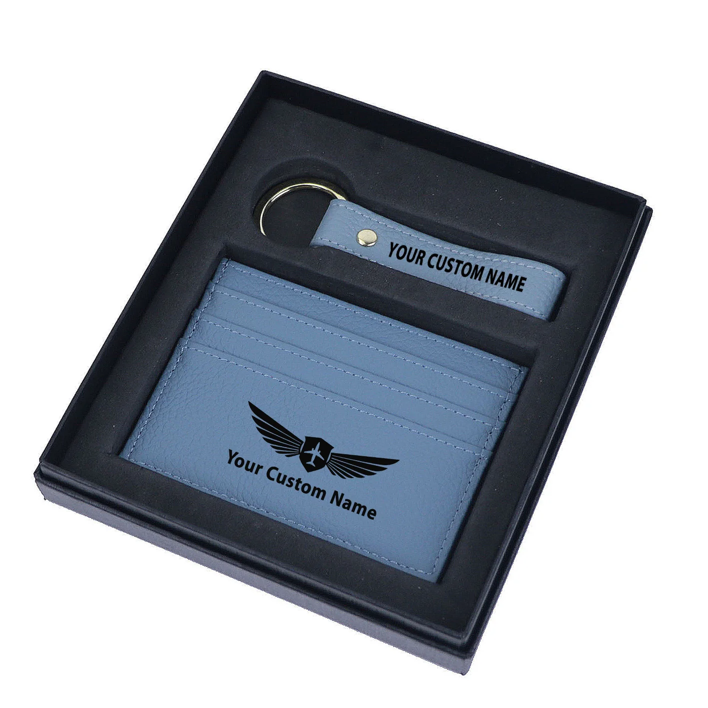 Your Custom Name/Text Genuine Leather Cardholder Key Ring Gift Box Set - Image 17