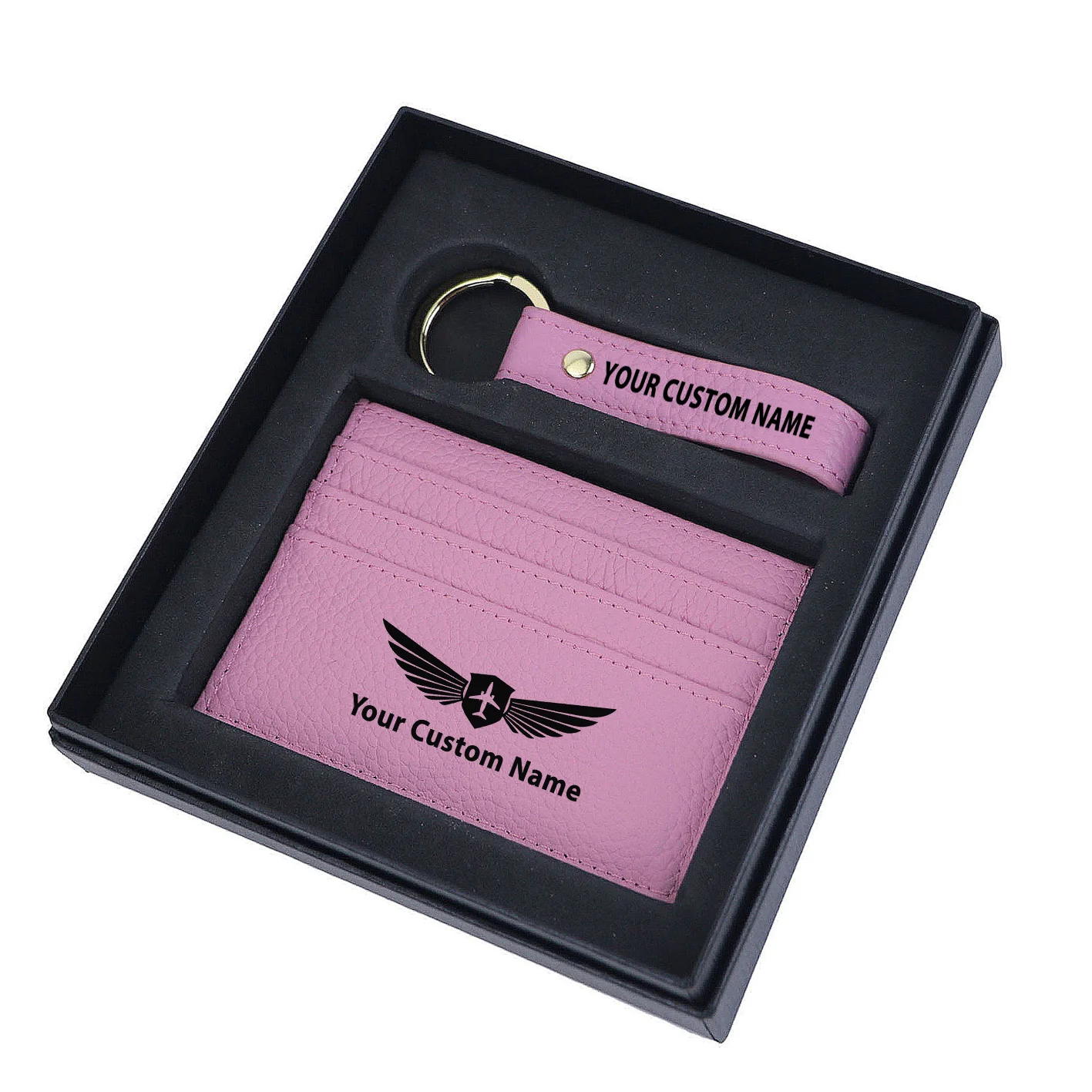 Your Custom Name/Text Genuine Leather Cardholder Key Ring Gift Box Set - Image 18