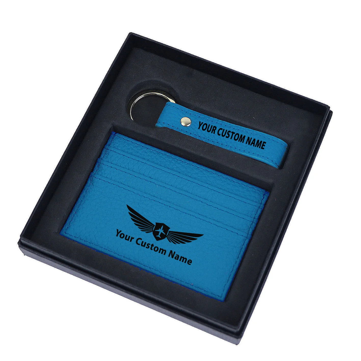 Your Custom Name/Text Genuine Leather Cardholder Key Ring Gift Box Set - Image 19