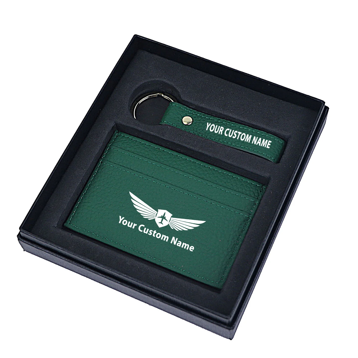 Your Custom Name/Text Genuine Leather Cardholder Key Ring Gift Box Set - Image 9